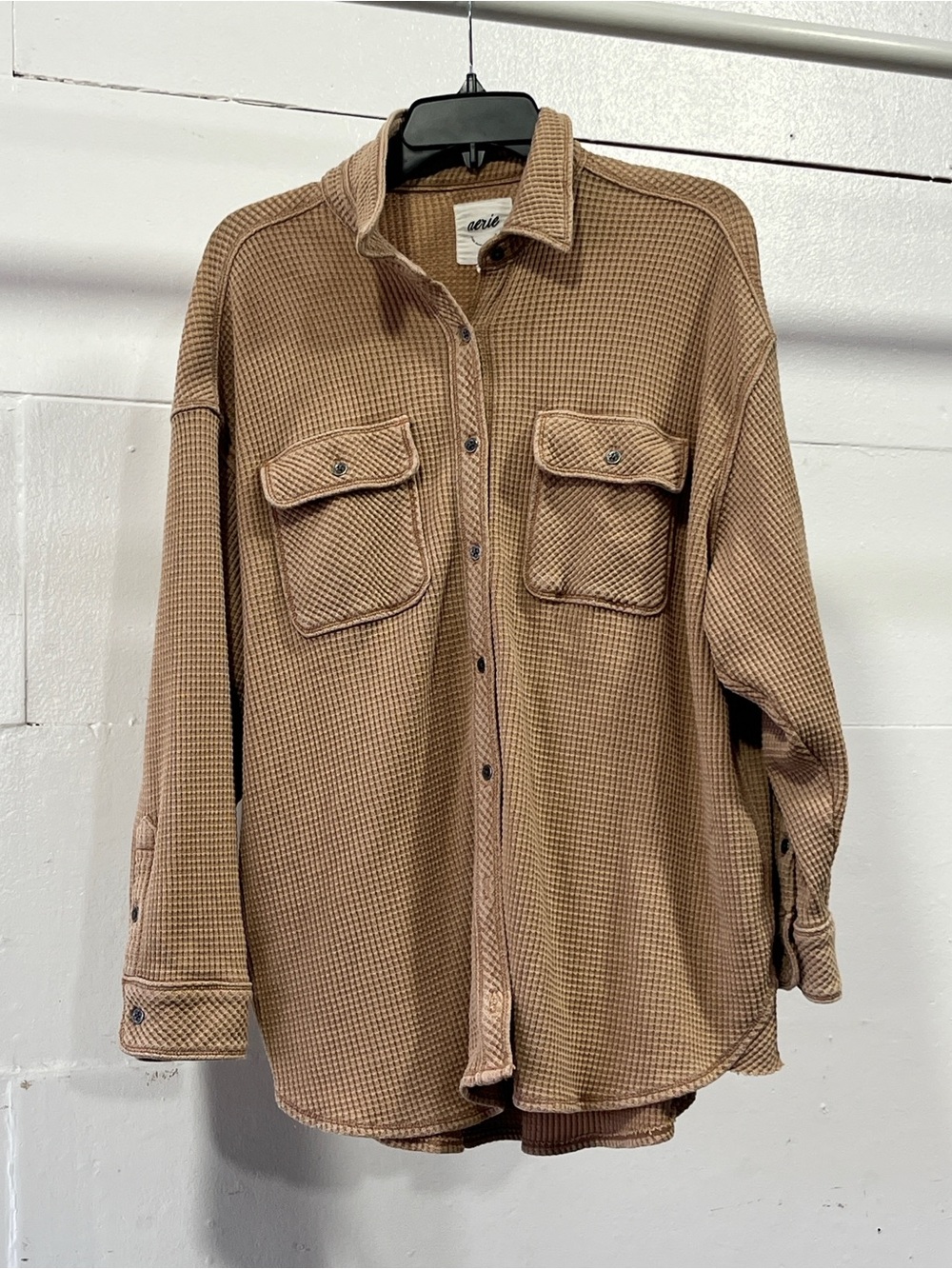 aerie women’s Tan Waffle Button-Up Shirt